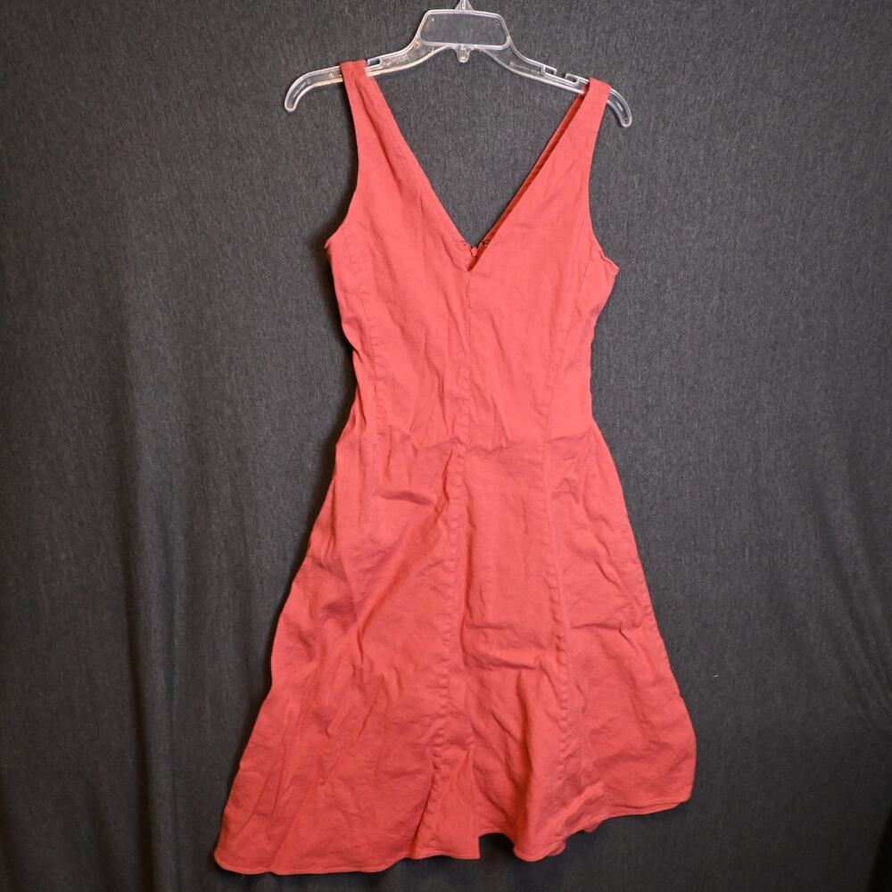 Theory Women's 4 Linen Blend V-Neck Mini Dress Coral Sleeveless